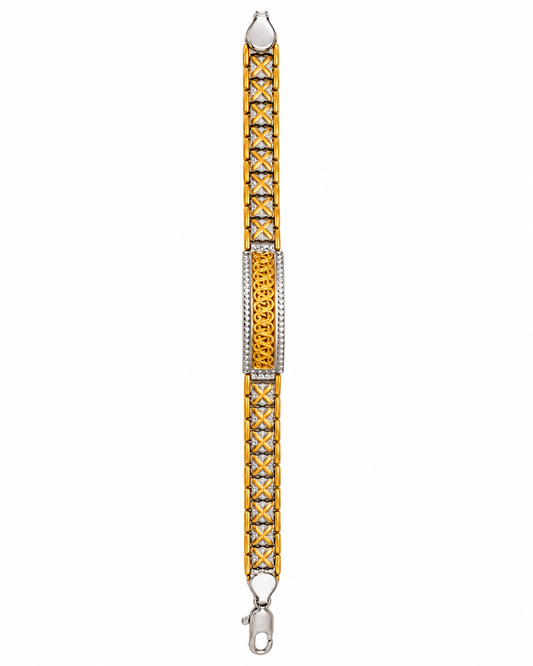 Menās Premium Gold-Tone & German Silver Designer Bracelet ā Stylish Textured Link Bracelet with Elegant Statement Detailing