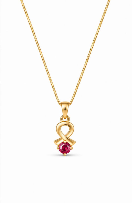 Elegant Ruby Drop Pendant Necklace for Women – Premium Gold Finish with Red Stone