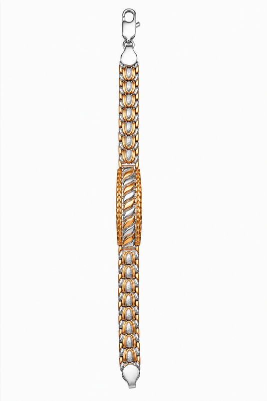 Men’s Premium Dual-Tone Textured Link Bracelet – Stylish German Silver & Rose Gold-Tone Designer Bracelet