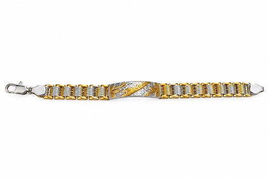 Men’s Premium Gold & German Silver Bracelet with Intricate Centre Design, Detailed Link Pattern and Elegant Metallic Finish
